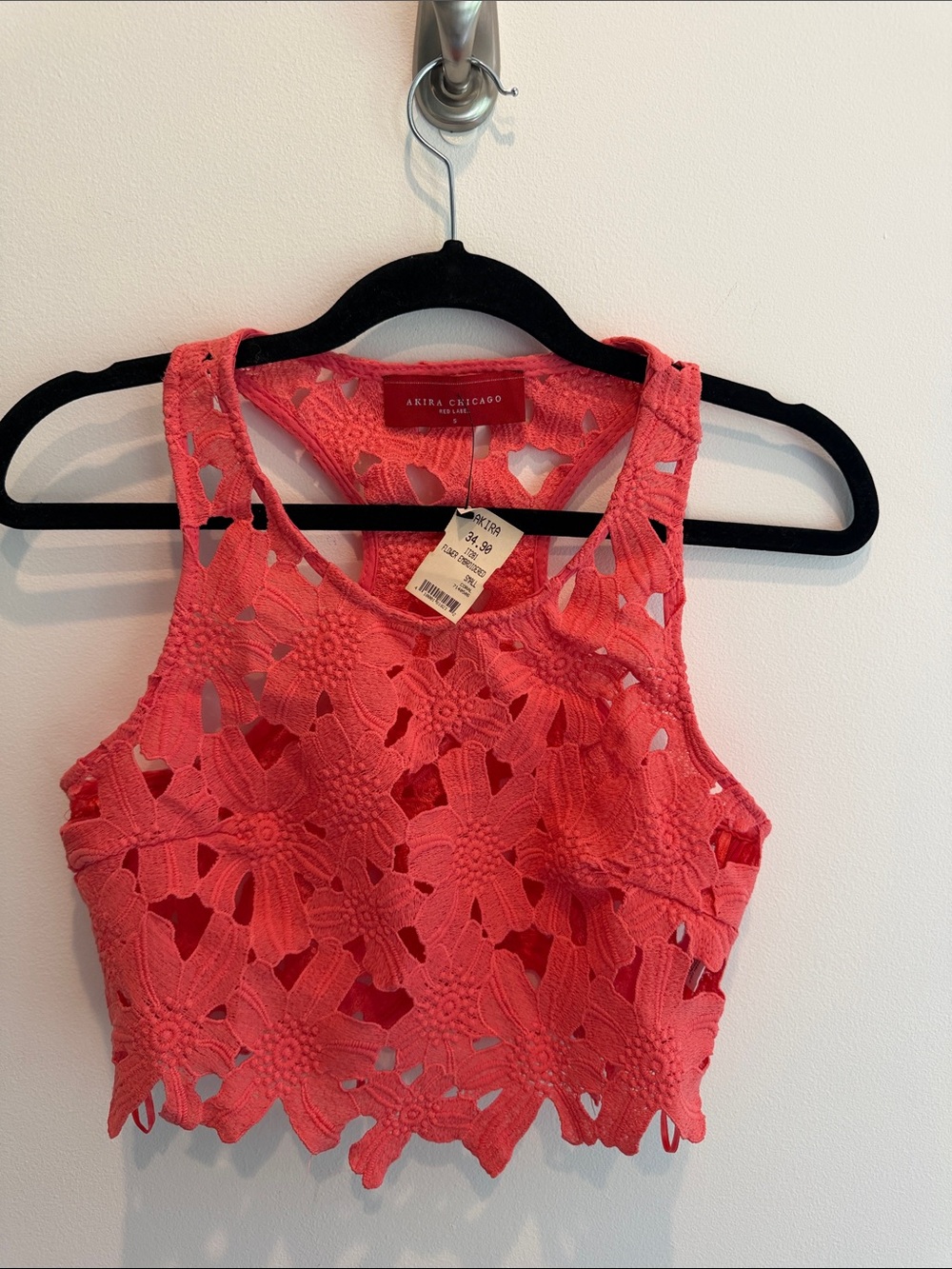 Akira Chicago Coral Lace Floral Crop Tank